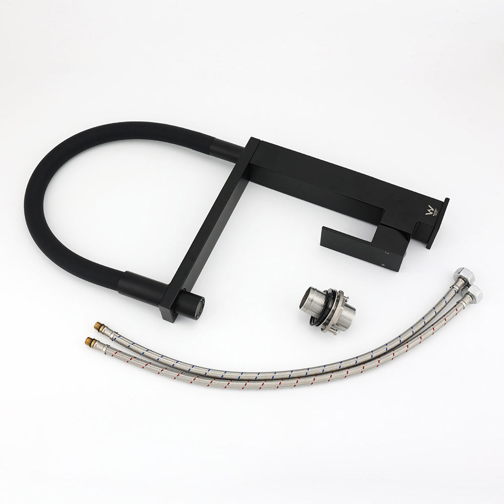 Matt Black Swivel Kitchen Sink Basin Mixer Swivel Faucet Tapware Pull Out Spout