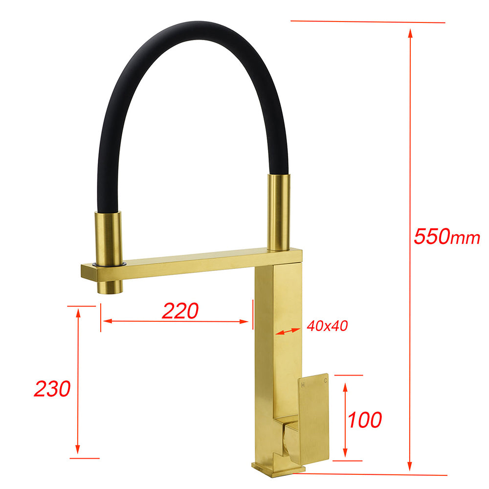 Brushed Gold Tall Kitchen Sink Basin Mixer Swivel Faucet Tap Pull Out Spout Head