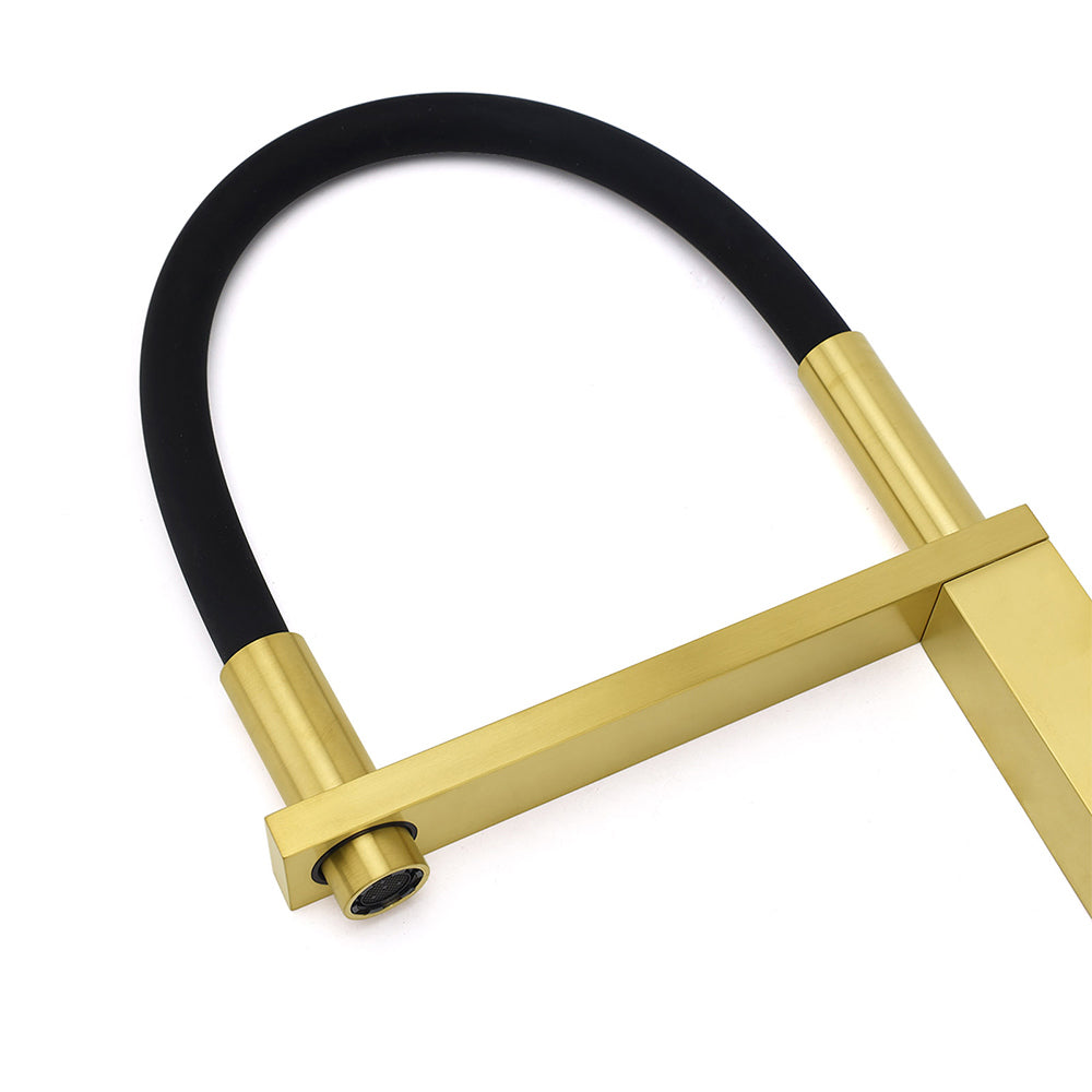 Brushed Gold Tall Kitchen Sink Basin Mixer Swivel Faucet Tap Pull Out Spout Head