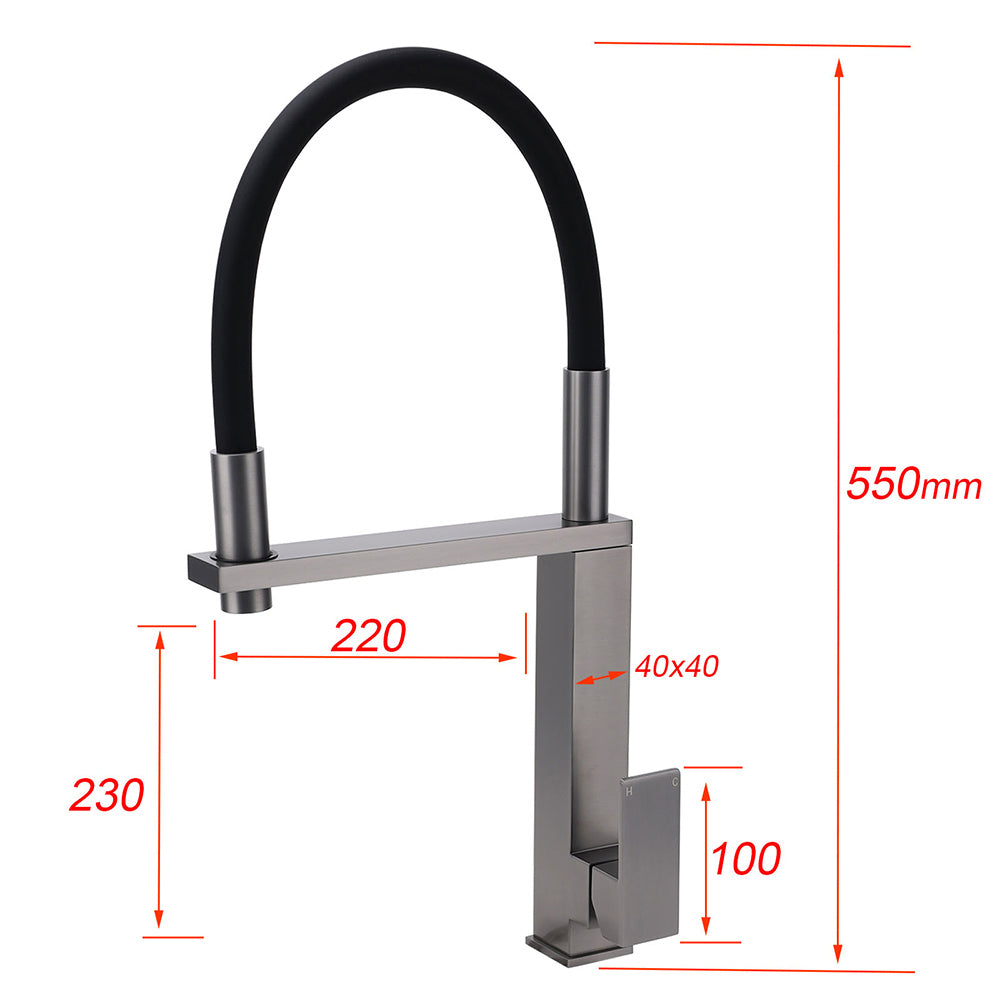 Gun Metal Tall Kitchen Sink Basin Mixer Swivel Faucet Tap Pull Out Spout Head