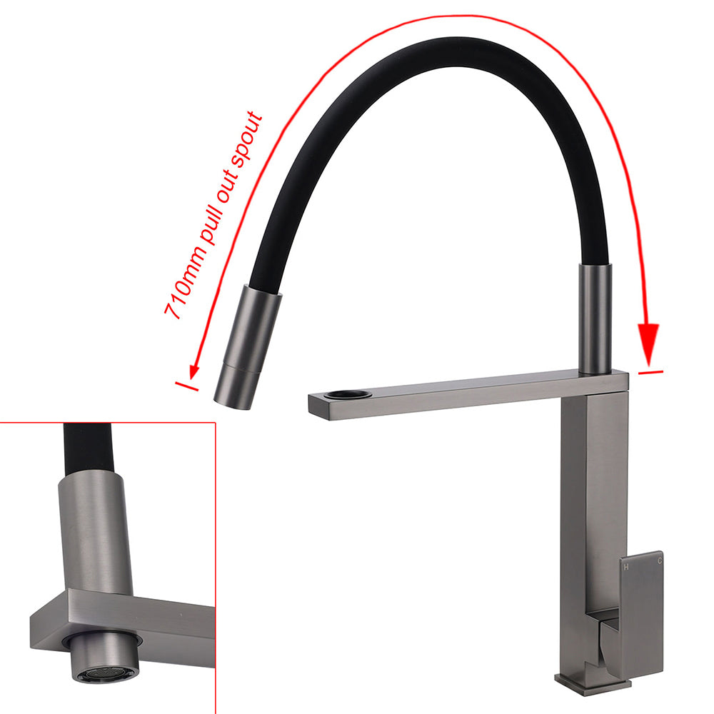 Gun Metal Tall Kitchen Sink Basin Mixer Swivel Faucet Tap Pull Out Spout Head
