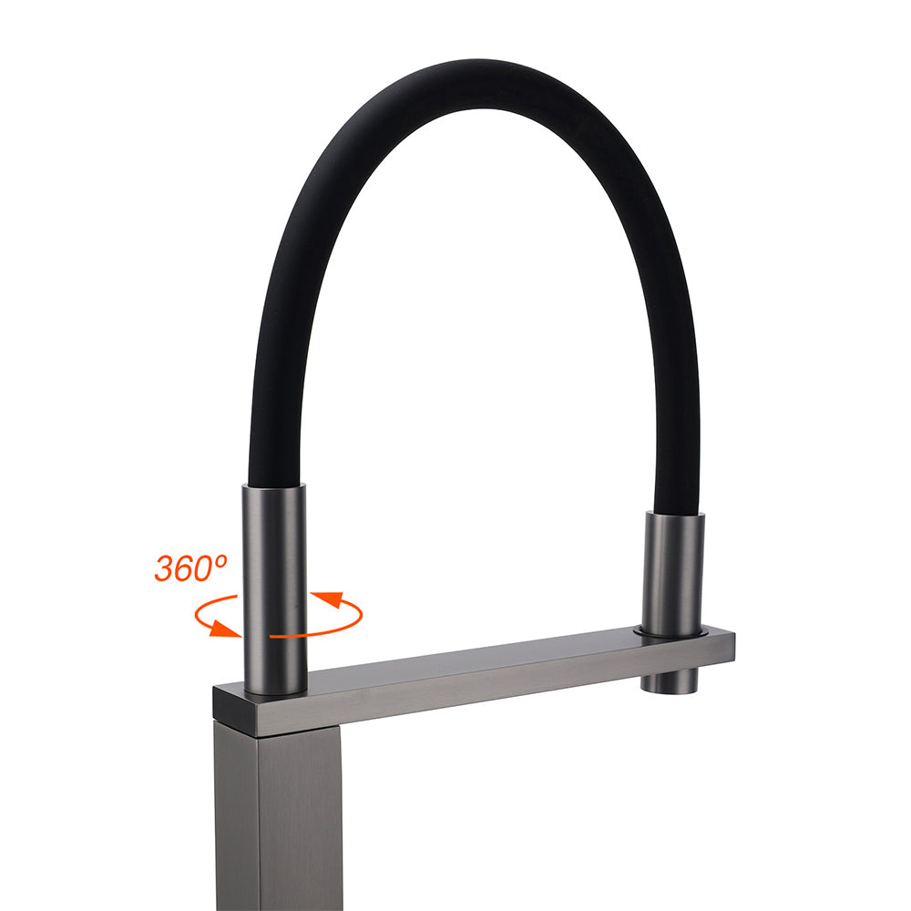 Gun Metal Tall Kitchen Sink Basin Mixer Swivel Faucet Tap Pull Out Spout Head