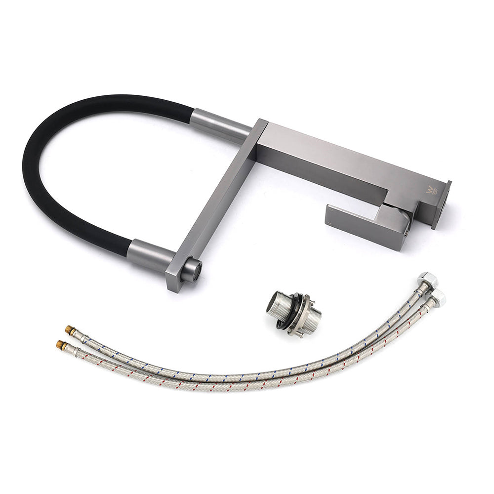 Gun Metal Tall Kitchen Sink Basin Mixer Swivel Faucet Tap Pull Out Spout Head