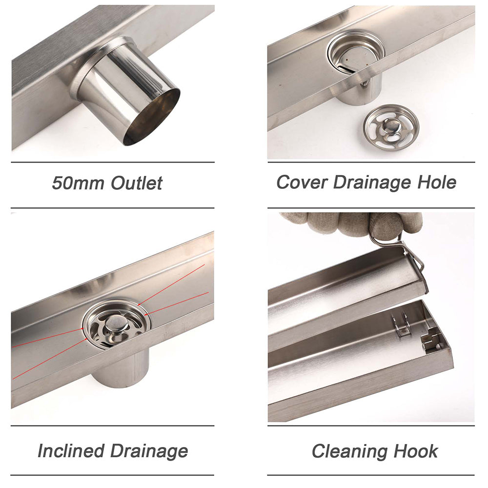 304 Stainless Steel 800mm Tile Insert Linear Shower Grate Floor Drain 50mm Waste