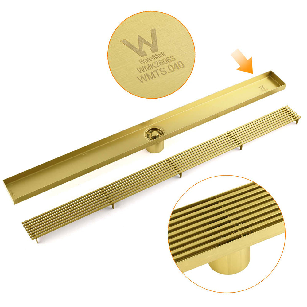 Brushed Gold 304 SUS 600mm Strip Fence Sword Shower Grate Floor Drain 50mm Waste
