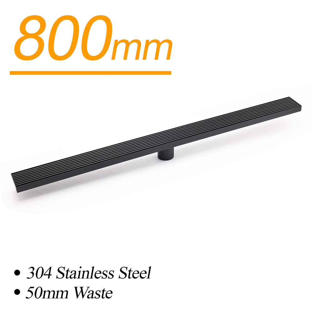 Matt Black 800mm Strip Fence Shower Grate Floor Drain Central 50mm Waste Outlet