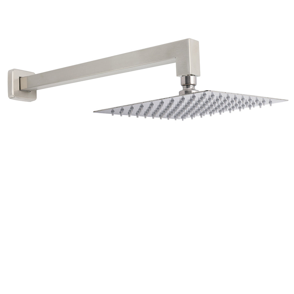 Brushed Nickel 8" Square Rainfall Shower Head + 400mm Straight Wall Mount Arm