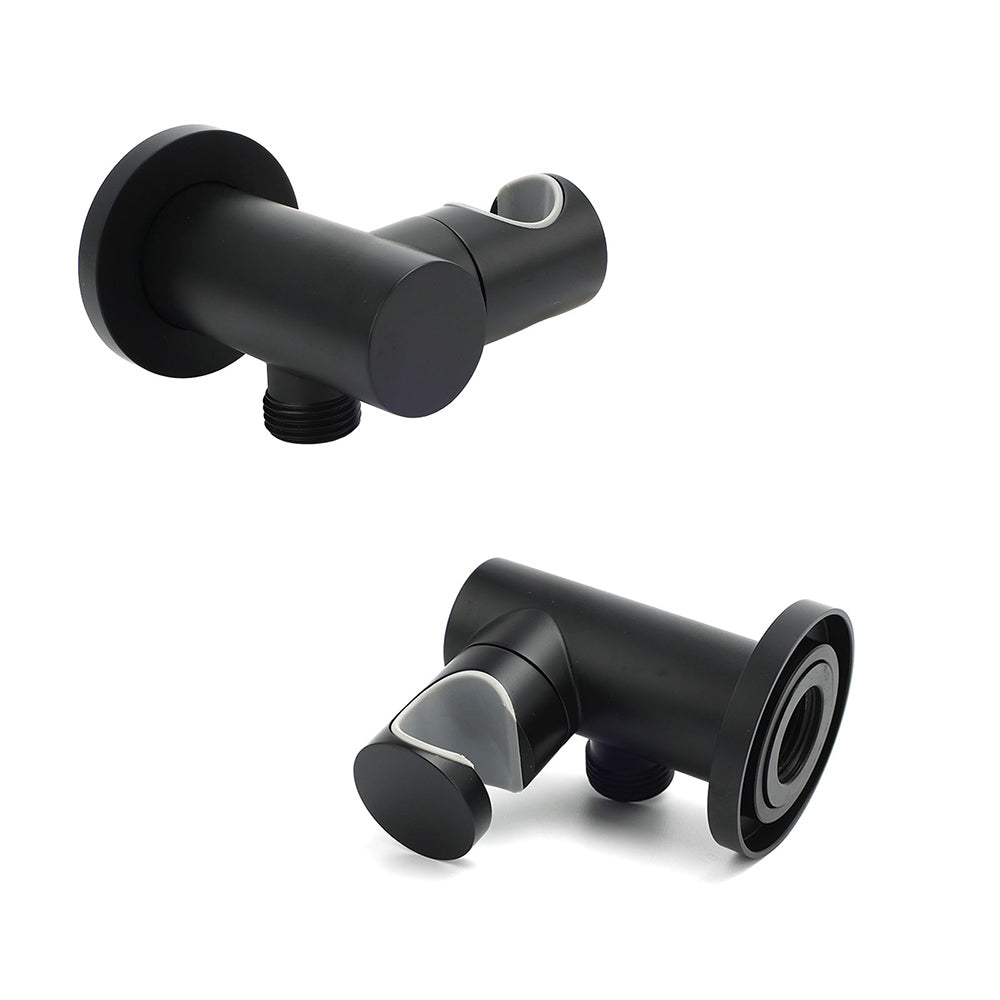 Matt Black Brass Hand Shower Bracket Swivel Holder Wall Elbow Connector Water Inlet Kit