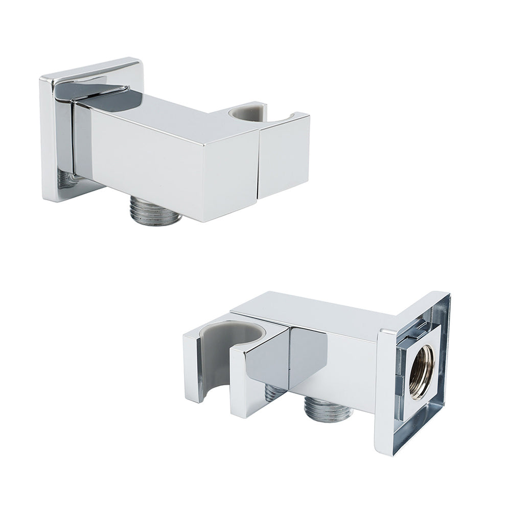Chrome Square Water Inlet Shower Rose Bracket Swivel Holder Wall Elbow Connector G1/2" Thread
