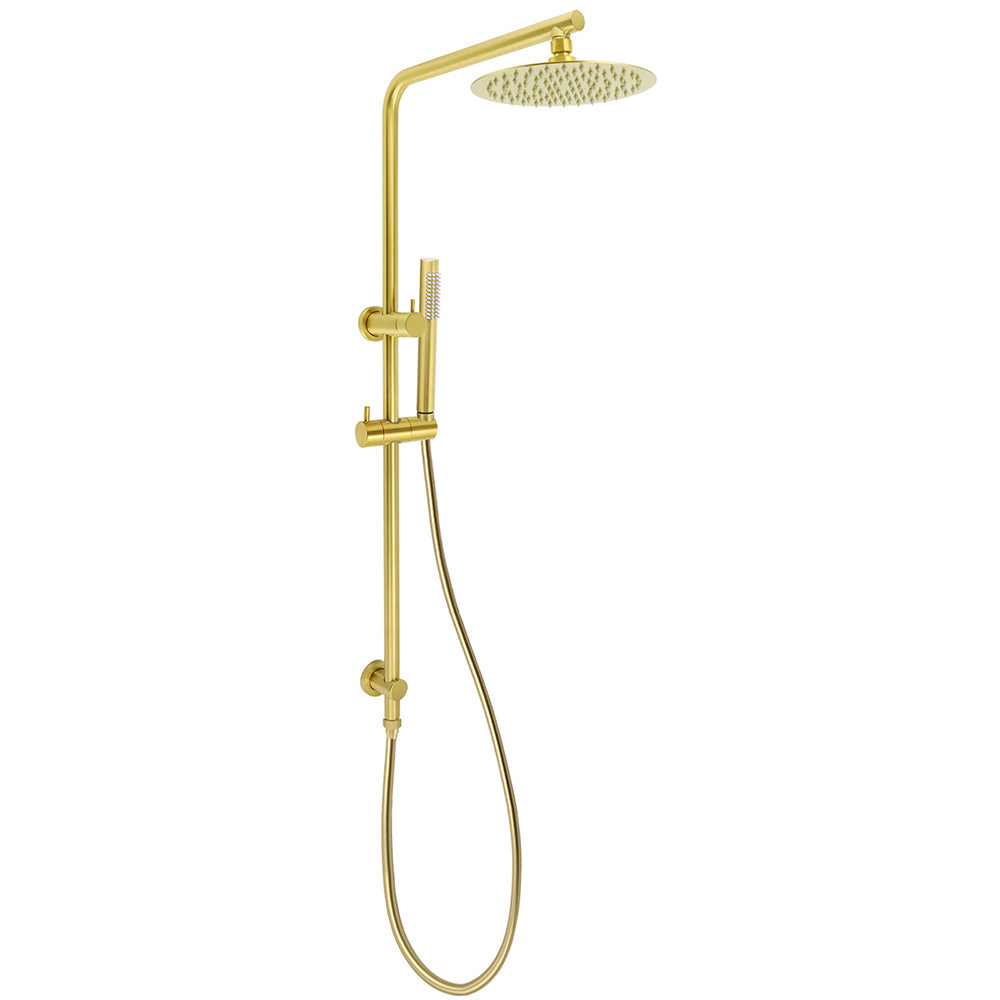 Brushed Gold Twin Shower Set Sliding Rail Arm 8" Round Head Stainless Steel Handheld Rose Combo