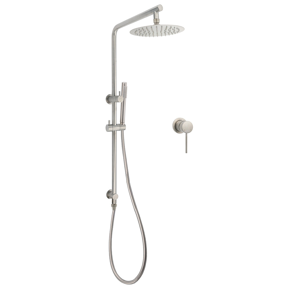 WELS Brushed Nickel 2in1 Shower Set Sliding Rail Arm 8" Round Head Metal Handheld Small Face Mixer