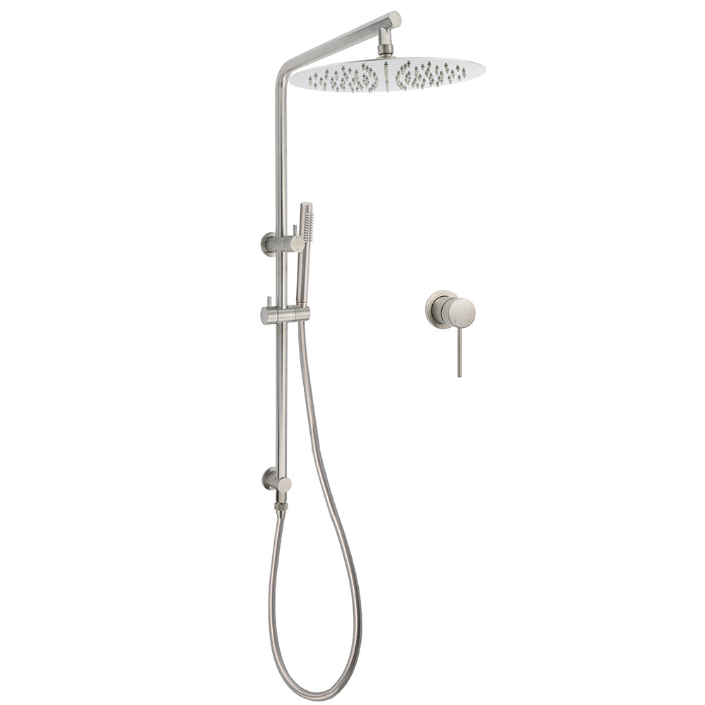 WELS Brushed Nickel Dual Shower Set Sliding Rail Arm Large 12" Round Head Handheld Small Face Mixer