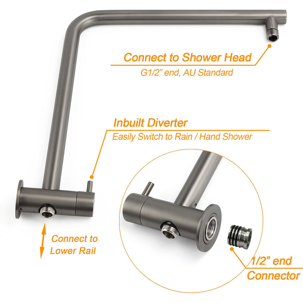 WELS Gun Metal Round 10" Twin Shower Head 3 Modes Handheld Slide Rail Hot Cold Taps Set