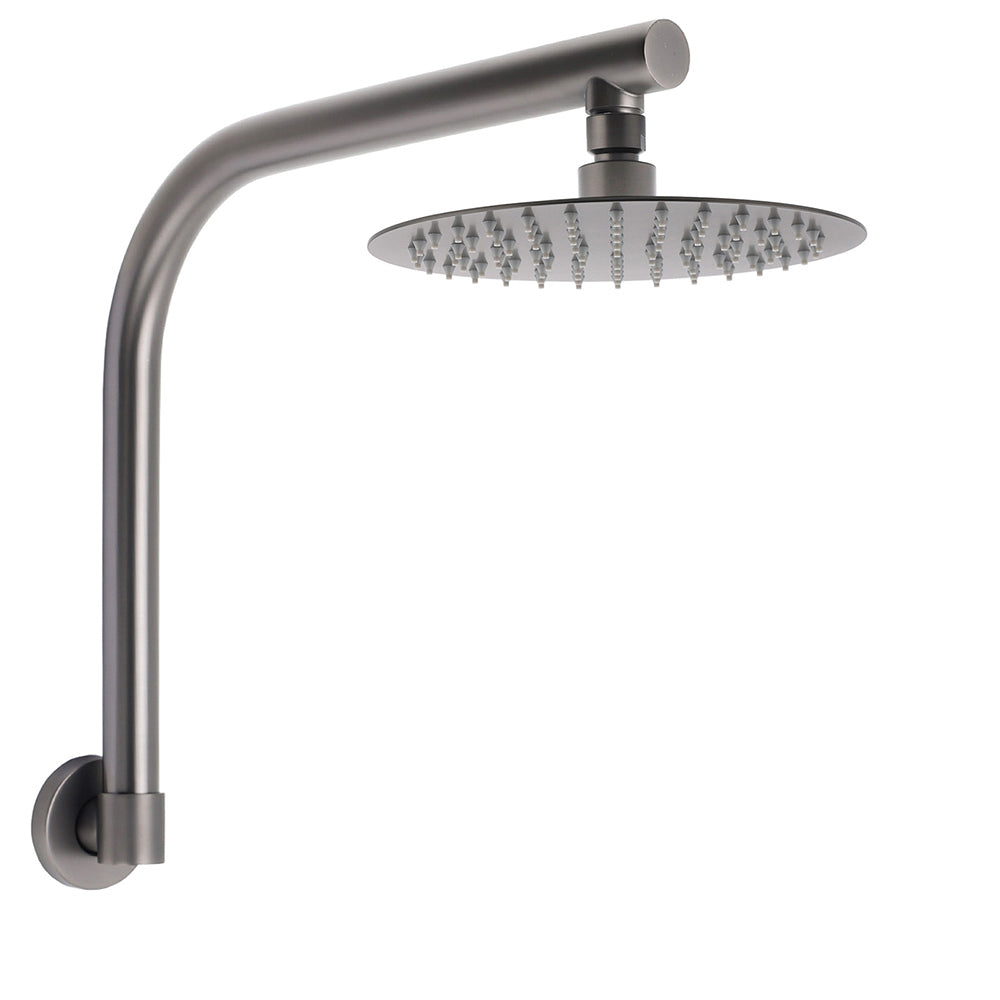 Gun Metal Round 8" Rainfall Shower Head + High Rise Gooseneck Wall Arm Bath Set