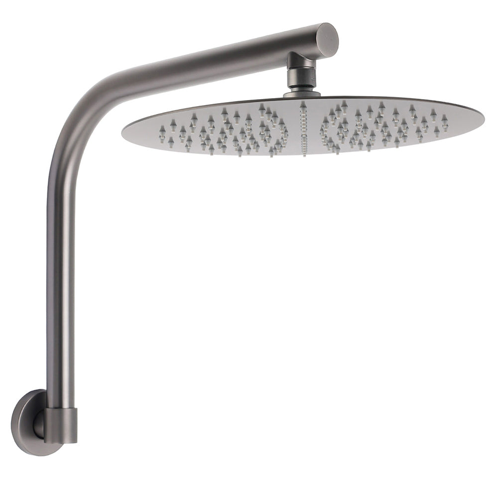 Gun Metal Round 12" Rainfall Shower Head + High Rise Gooseneck Wall Arm Bath Set