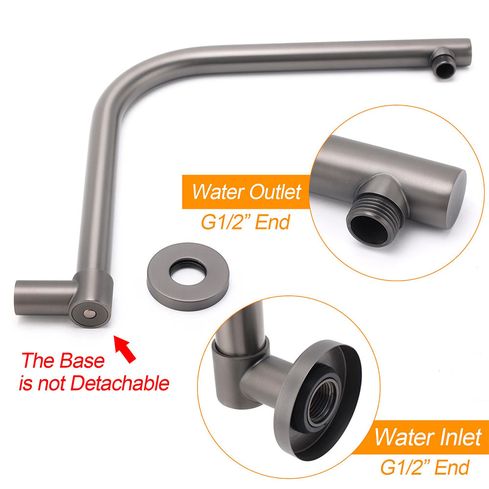 Gun Metal Round 12" Rainfall Shower Head + High Rise Gooseneck Wall Arm Bath Set