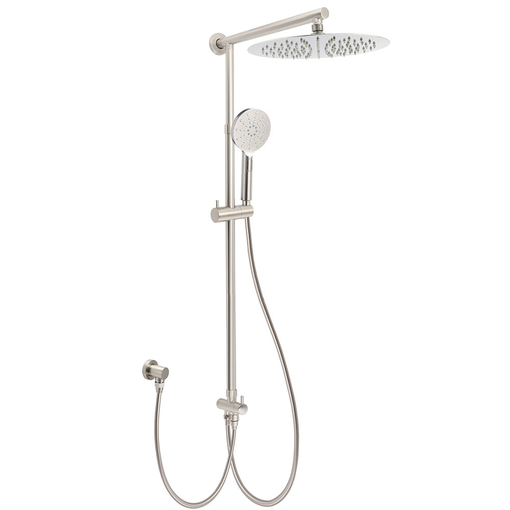 Brushed Nickel 2in1 Round 12" Stainless Steel Rainfall Head Shower Handheld Sliding Rail Arm Set