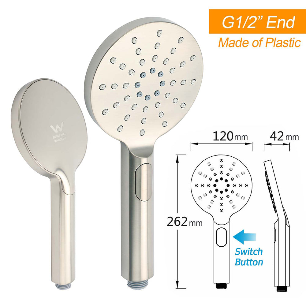 Brushed Nickel 2in1 Round 12" Stainless Steel Rainfall Head Shower Handheld Sliding Rail Arm Set