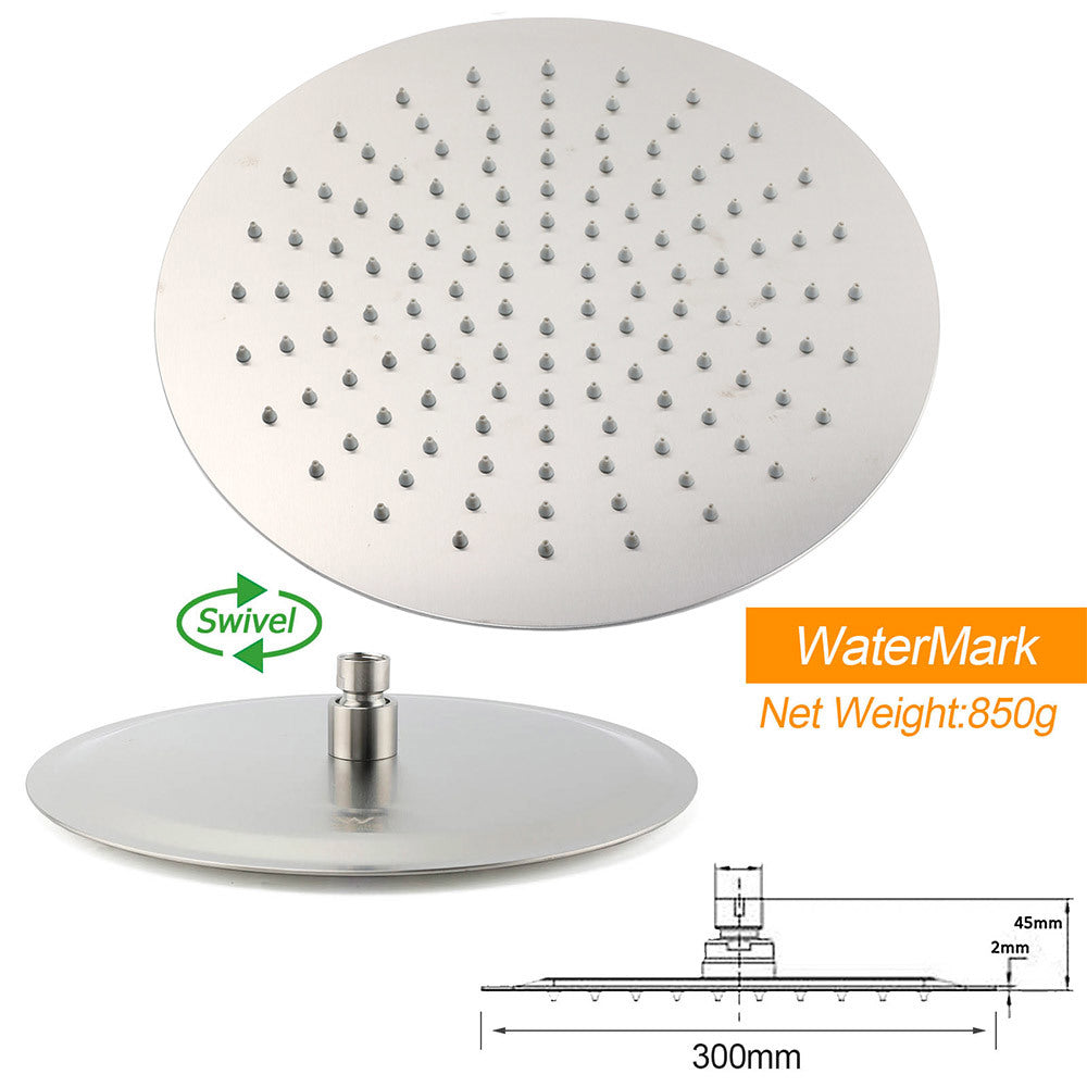 Brushed Nickel Round 12" Rainfall Head Shower Handheld Sliding Rail Small Face Mixer 2in1 Set