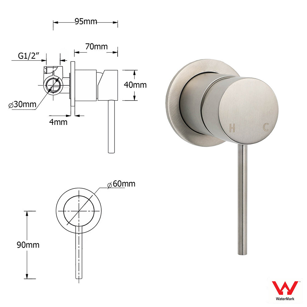 Brushed Nickel Round 12" Rainfall Head Shower Handheld Sliding Rail Small Face Mixer 2in1 Set