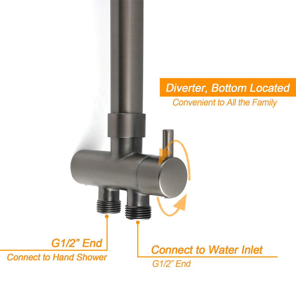 WELS Gun Metal Dual Round Shower 10" Rain Head 3 Mode Handheld Sliding Rail Arm Mixer Set