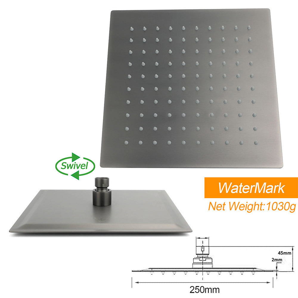 WELS Gun Metal 2in1 Shower Set Square 10" Rain Head Handheld Silde Rail Hot Cold Mixer