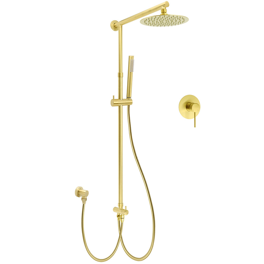 WELS Brushed Gold Twin Shower 8" Round Head One Mode Handheld Rose Sliding Rail With Mixer Set