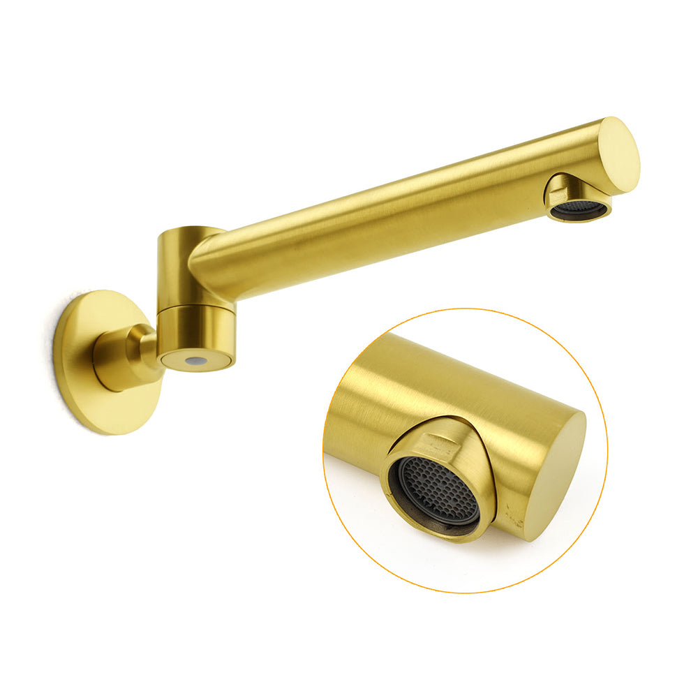 Brushed Gold Round Basin Wall Mounted Faucet Outlet Swivel Bathtub Stainless Steel Spout