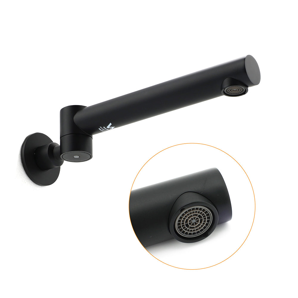 Matt Black Round Basin Wall Mounted Spout Faucet Outlet 180° Swivel Tap Watermark