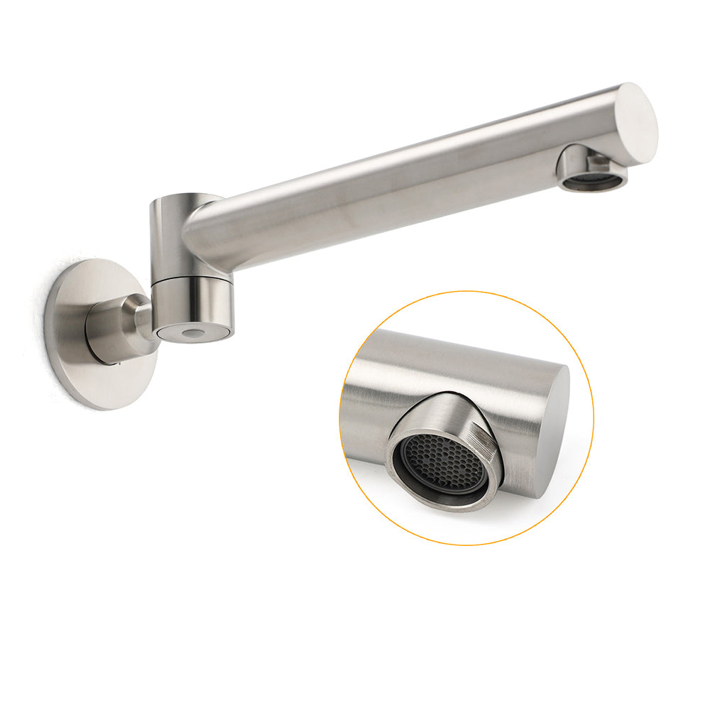 Brushed Nickel Round Basin Wall Mounted Faucet Outlet 180 Swivel Vanity Bathtub Spout