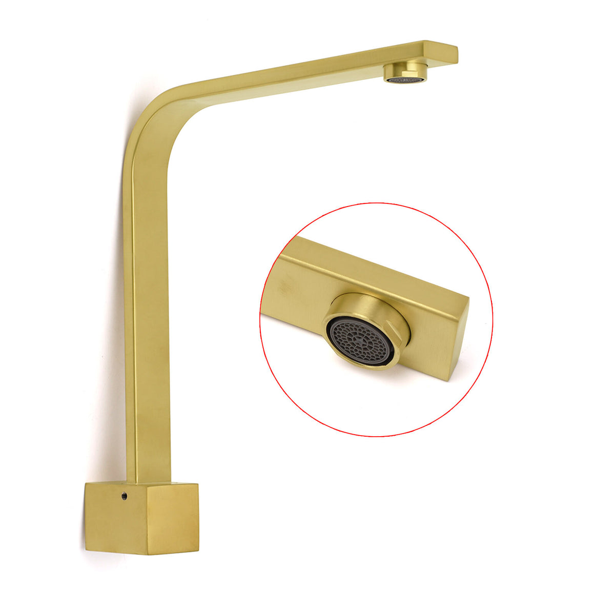 Brushed Gold Square Bathroom Spout Gooseneck Arm Bathtub Filler Tap Water Outlet