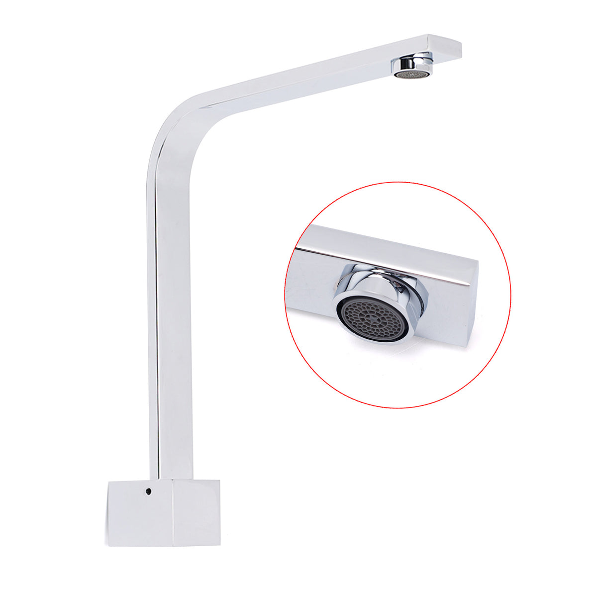Square Chrome Gooseneck Arm Wall Mounted Swivel Bathtub Spout Faucet Outlet Set