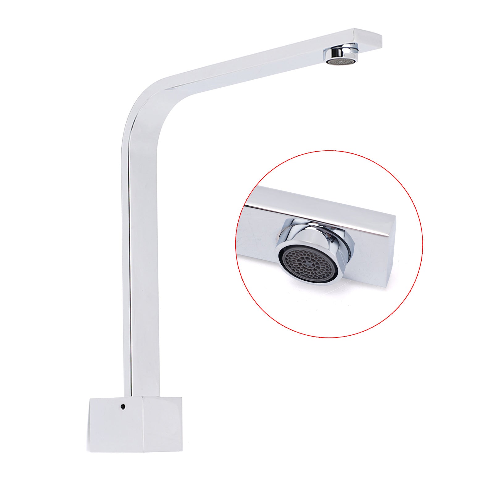 Square Chrome Gooseneck Arm Wall Mounted Swivel Bathtub Spout Faucet Outlet Set