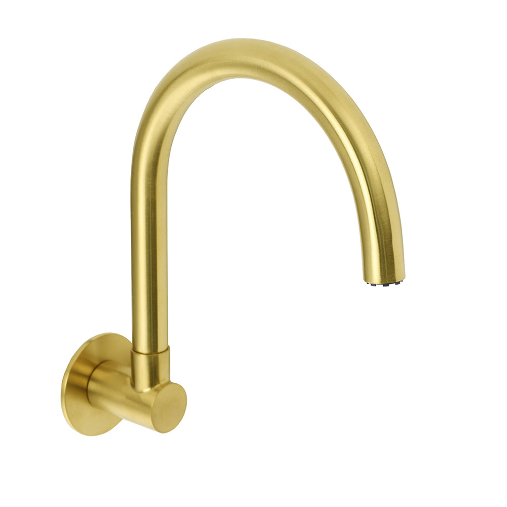Brushed Gold Bath Tub Filler Round Gooseneck Arm Faucet Water Outlet Wall Spout