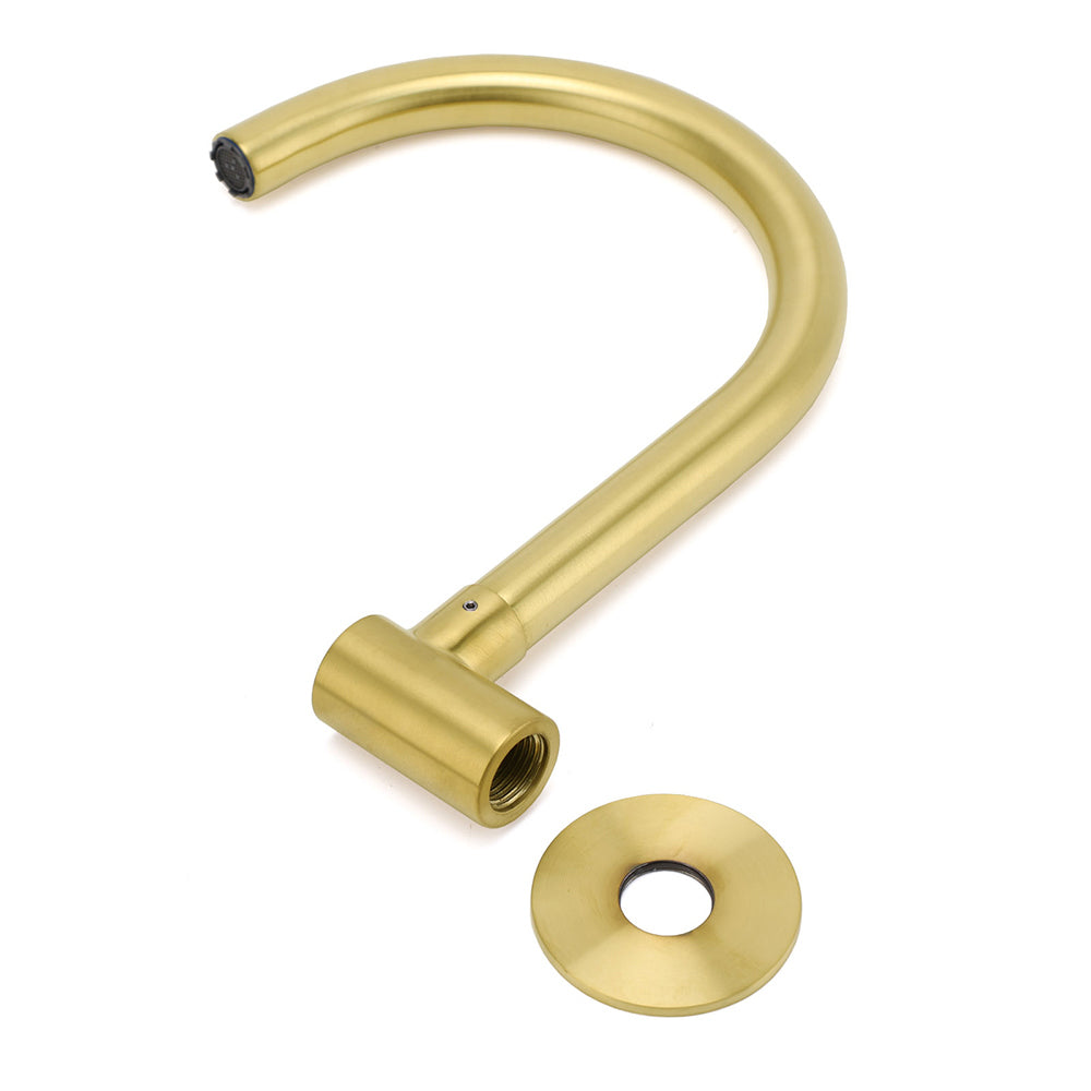 Brushed Gold Bath Tub Filler Round Gooseneck Arm Faucet Water Outlet Wall Spout