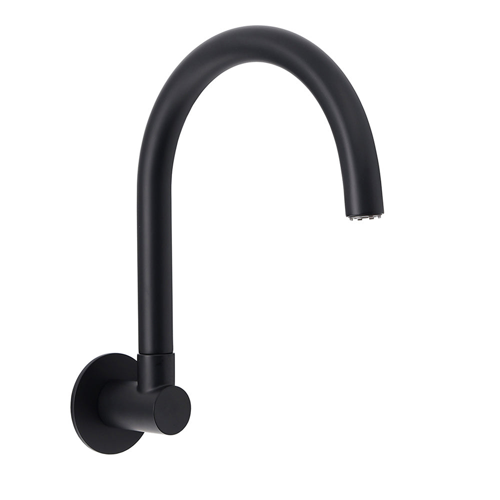Matt Black Round Gooseneck Arm Faucet Outlet Wall Mounted Bath Tub Filler Spout