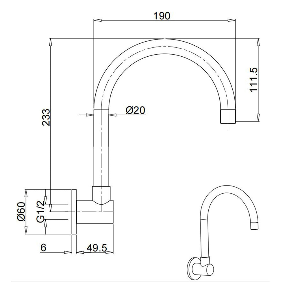 Brushed Nickel Round Gooseneck Arm Faucet Water Outlet Wall Mount Bathtub Spout