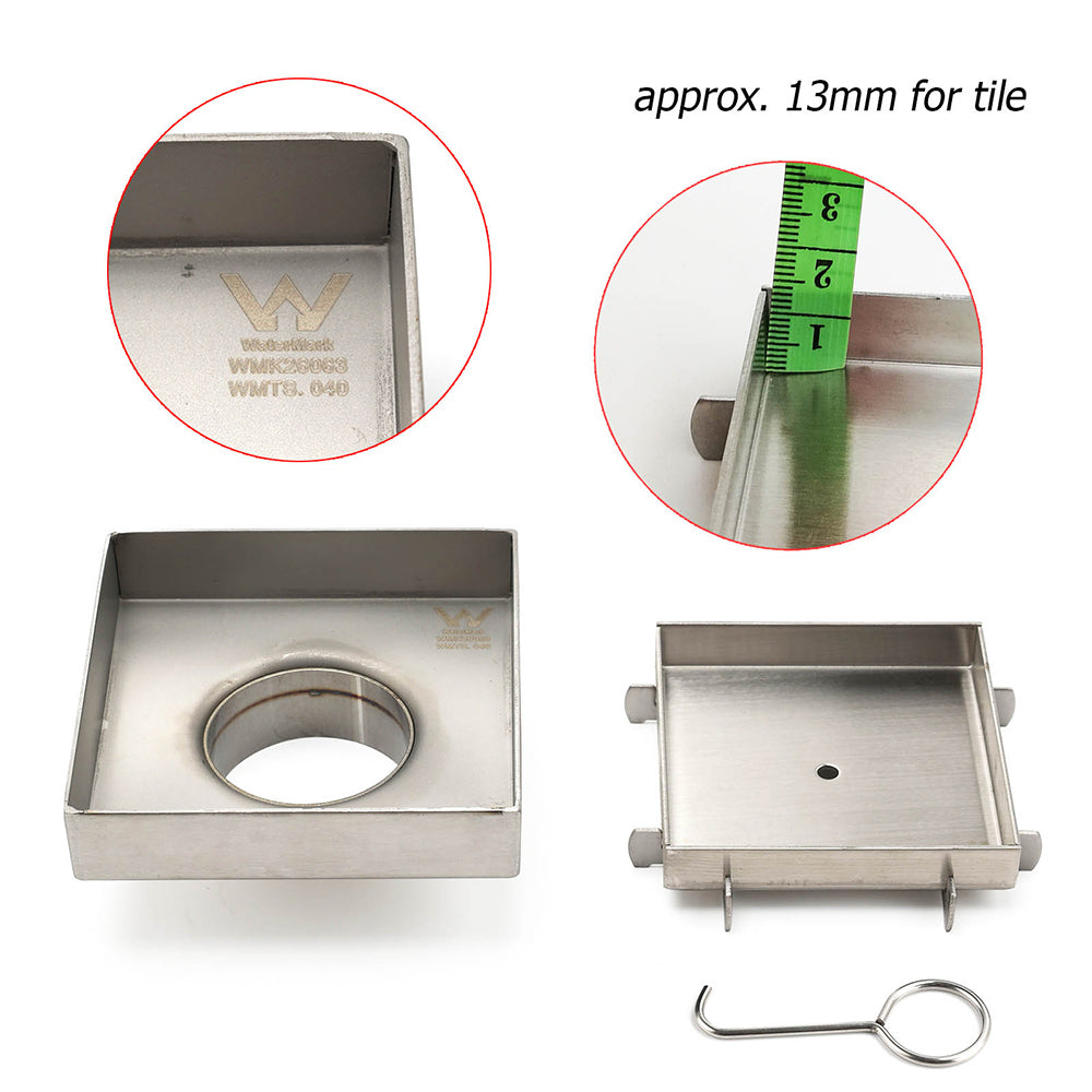 Stainless Steel 100mm Square Tile Insert Shower Grate Floor Drain 50mm Outlet