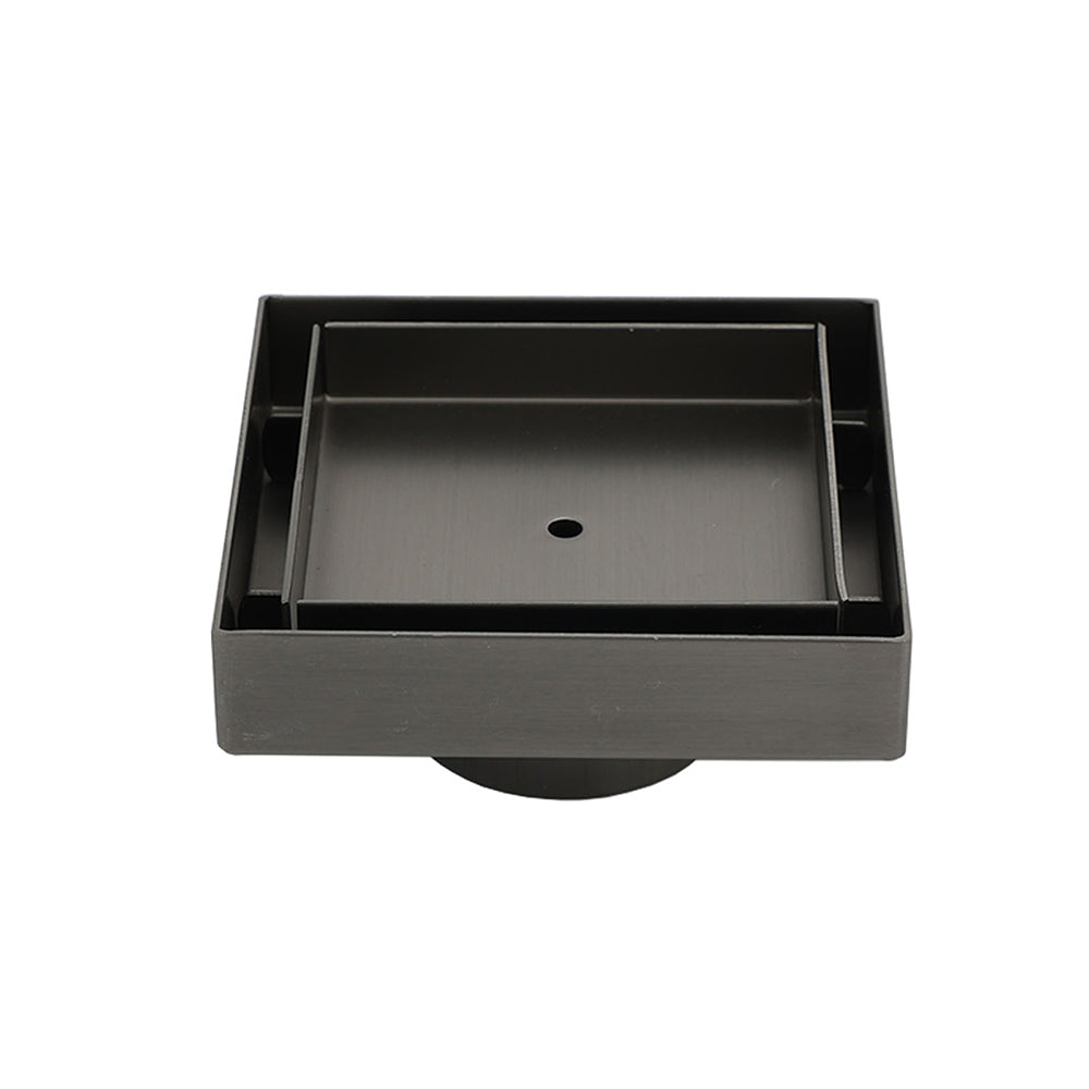 Gun Metal 100mm Square Tile Insert Floor Drain Small Shower Grate 50mm Waste Set