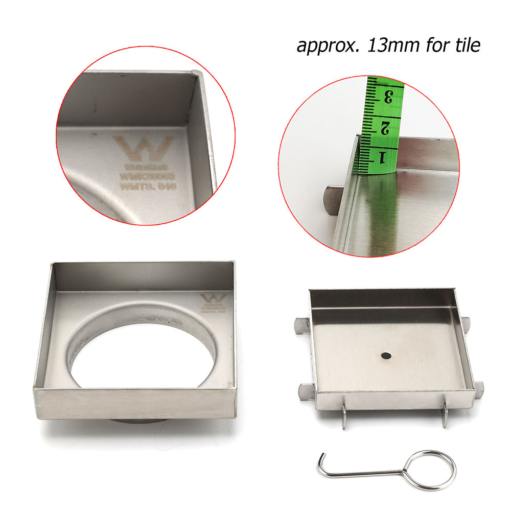 WaterMark Brushed 100mm Square Tile Insert Shower Grate Floor Drain 80mm Waste