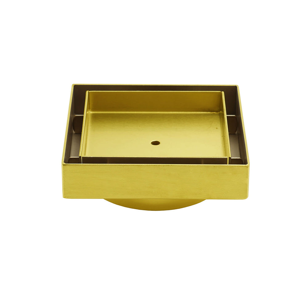 Brushed Gold 100x100mm Tile Insert Floor Drain Square Shower Grate 80mm Waste