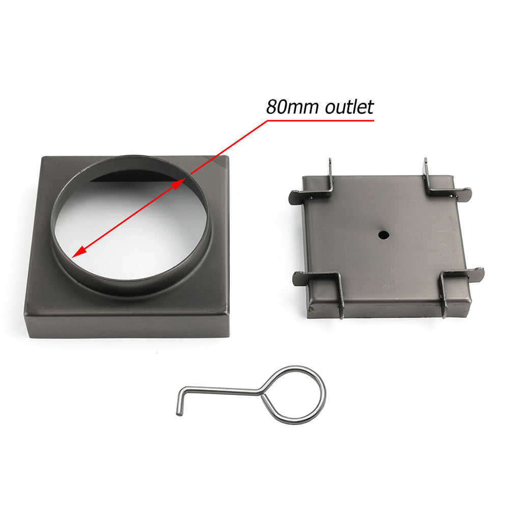 Gun Metal 100x100mm Square Tile Insert Floor Drain Small Shower Grate 80mm Waste