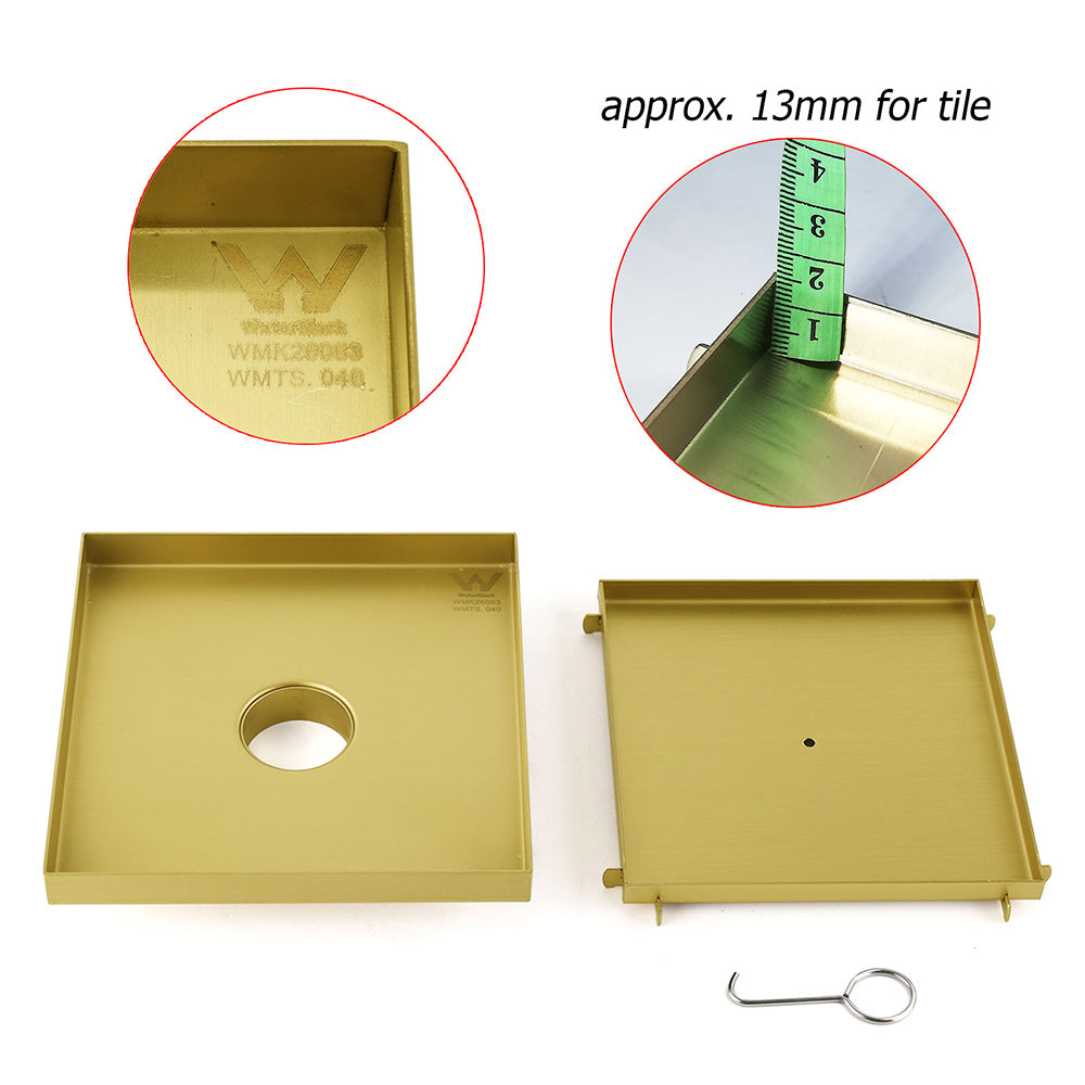 Brushed Gold Large 200mm Tile Insert Floor Drain Shower Grate 50mm Waste Outet