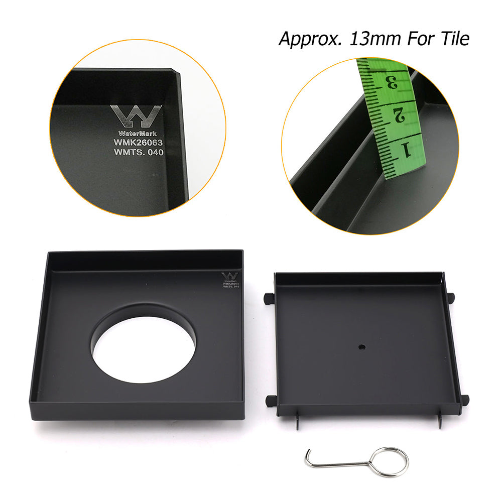 Watermark Black 150x150mm Tile Insert Floor Drain Shower Grate 80mm Waste Outlet