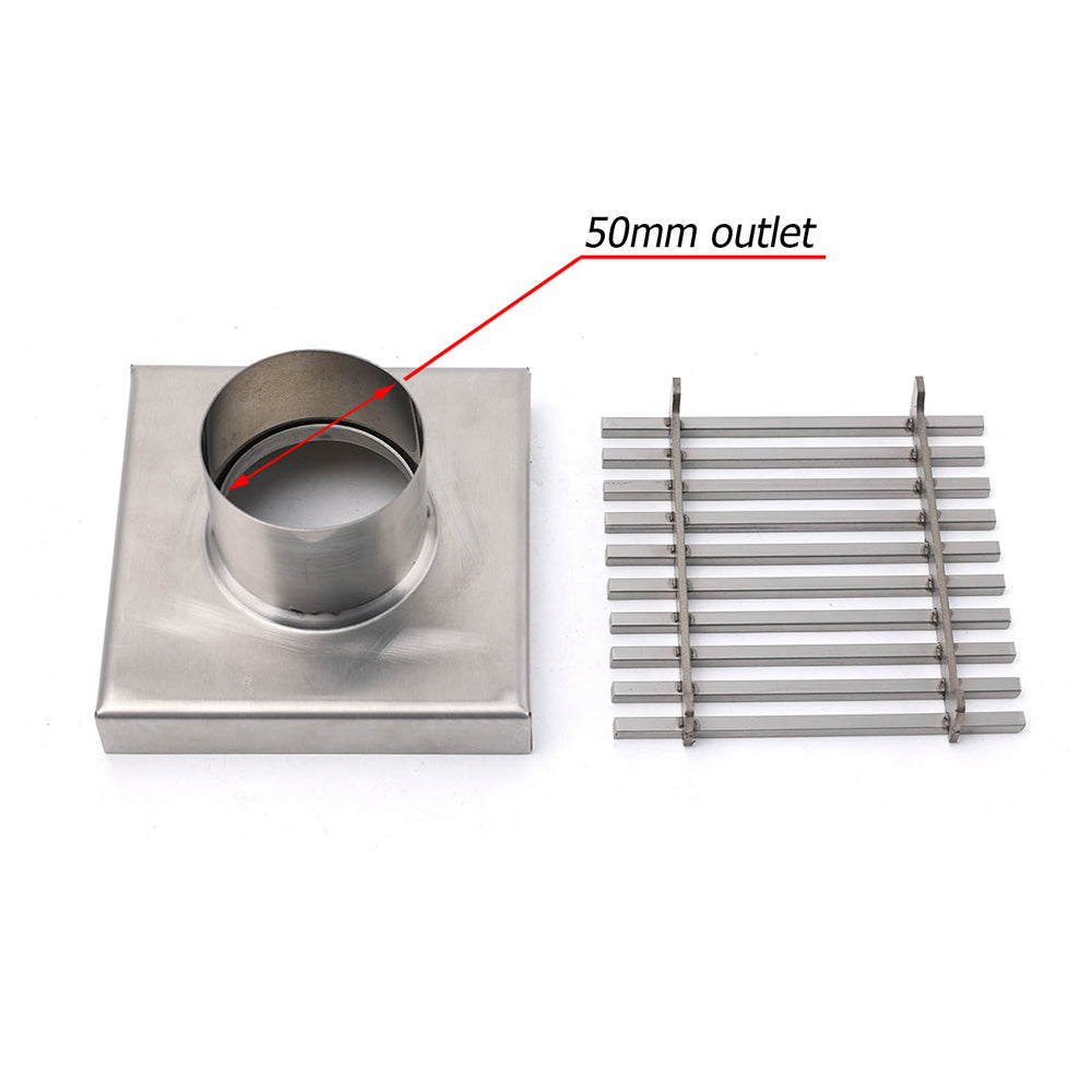 Bathroom SUS 100mm Square Strip Fence Sword Shower Grate Floor Drain 50mm Outlet