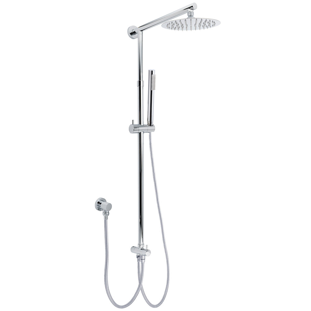 WELS Chrome Round 8" Stainless Steel Rain Head Stick Handheld Sliding Rail Arm Dual Shower Set