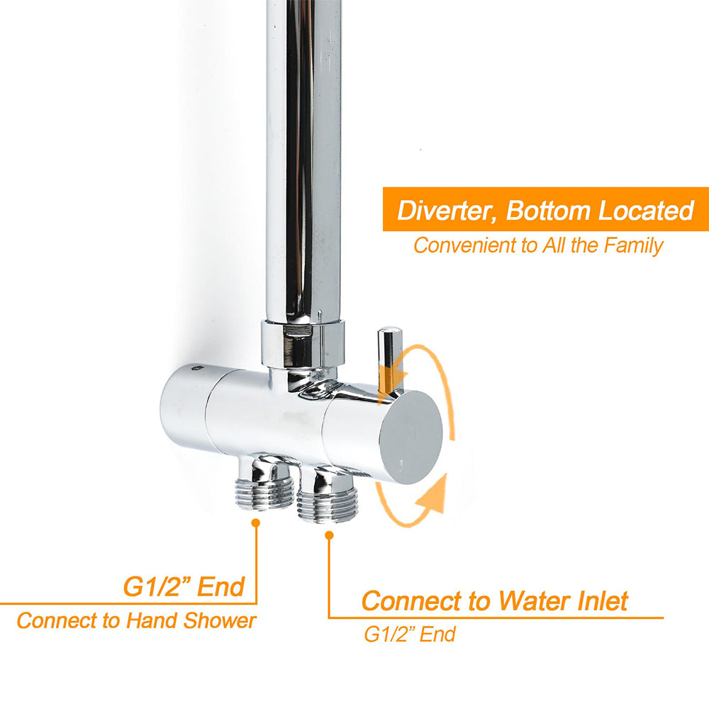 WELS Chrome 10" Round Rain Handheld Twin Shower Head Arm Sliding Rail Arm Double Taps Control