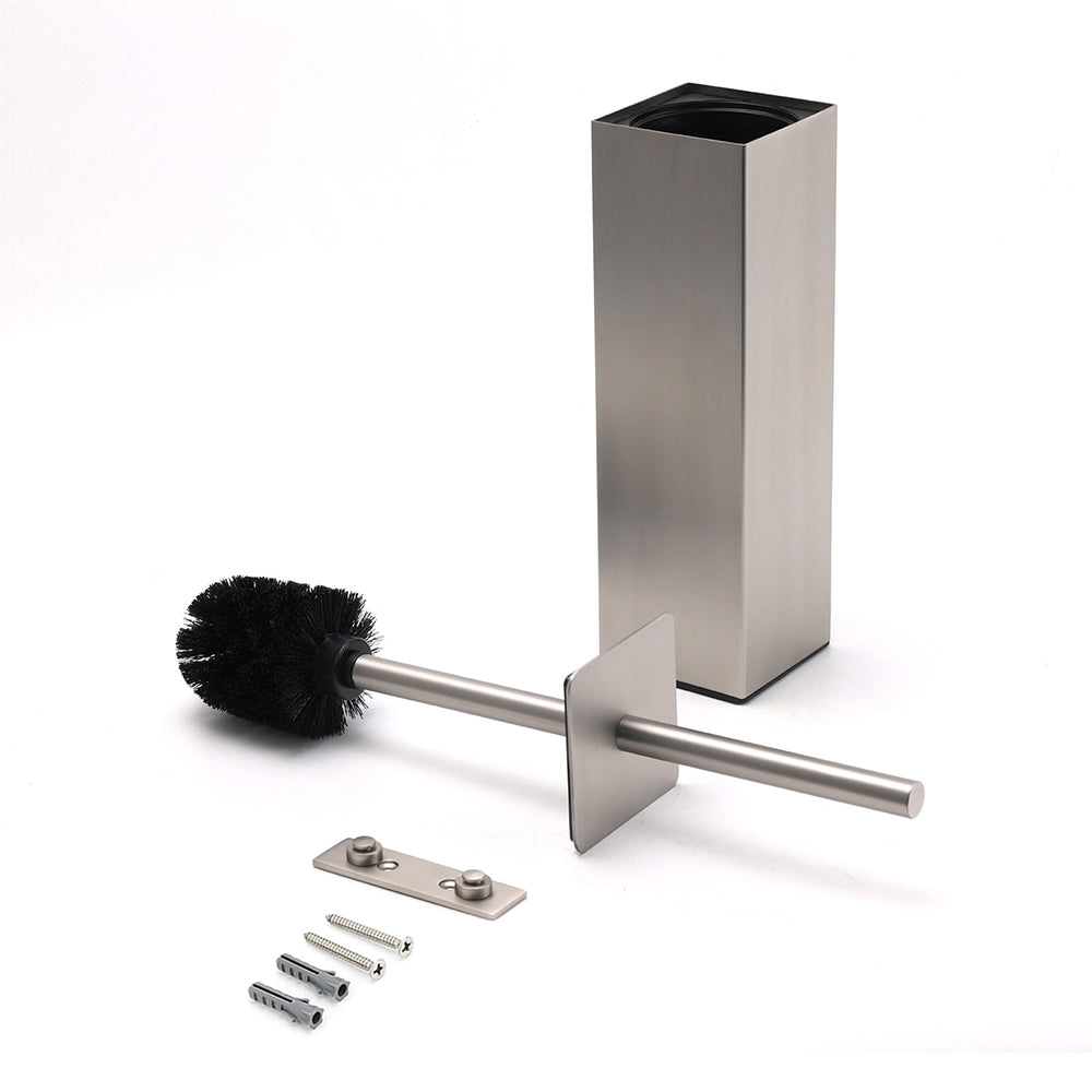 Brushed Nickel Cubic Square Toilet Brush Stainless Steel Wall Mounted Holder Cup