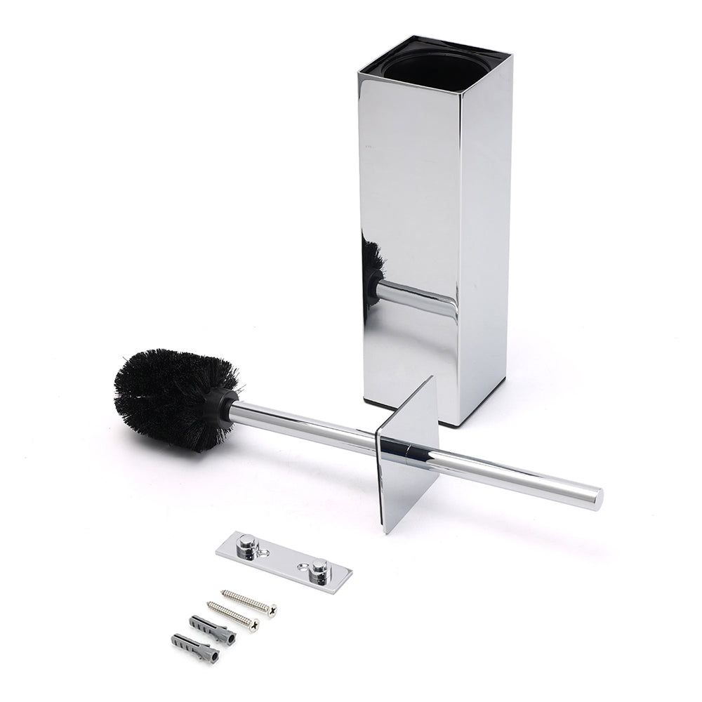 Bathroom Polished Chrome Square Standing Toilet Brush Stainless Steel Holder Cup Kit