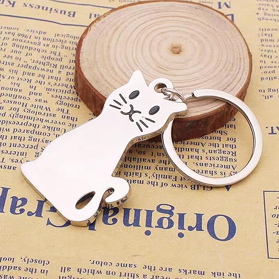 Keychain - Cat Keychain - Cute Keychain - Perfect Gift for Lovers, Friends and Best Friend - Silver